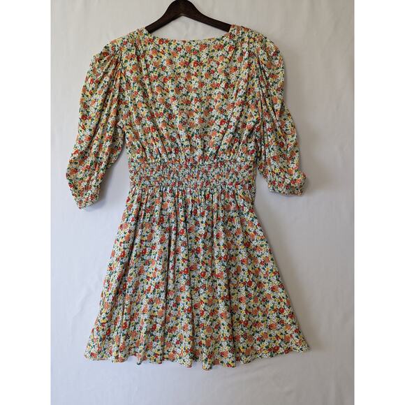 Et Clet Floral Babydoll Puff Sleeve Pleated Mini Dress Size M‎ Peasant Coquette - Picture 5 of 10